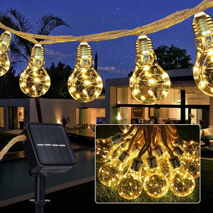 Solaire Guirlande Lumineuse Extérieur 7 5M 16 LED Edison Ampoules 8 Modes Étanche pour Fête Balcon Mariage Terrasse Pergola