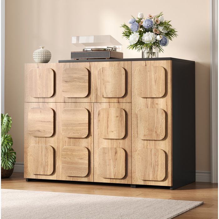VUENOR Buffet bas modulable 107 5-158 5x35x83 5 cm naturel – push-to-open tiroirs et niches