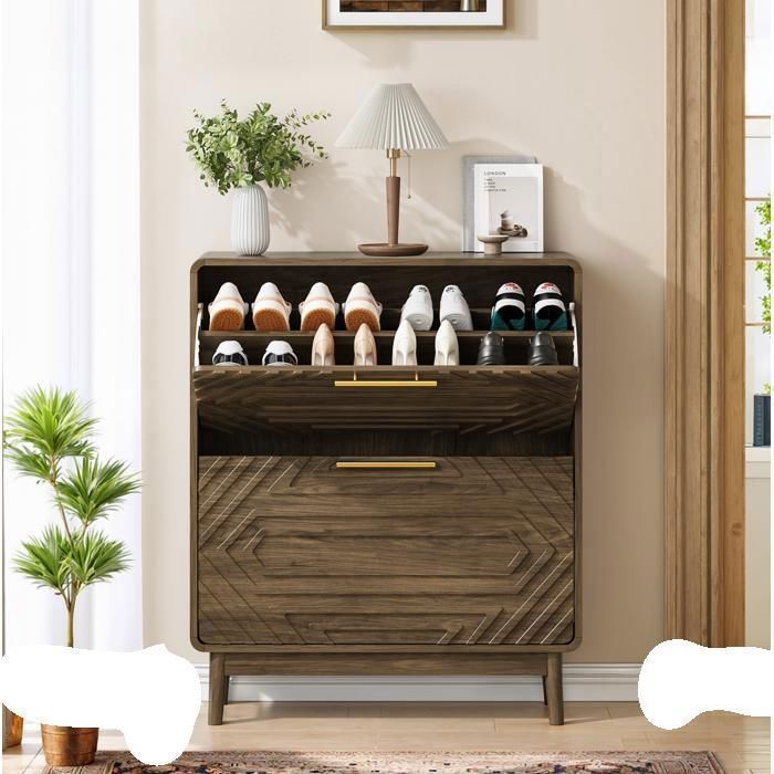 MEULVA Meuble à chaussures 80 x 24 x 95 cm 2 abattants MDF pieds en bois massif marron