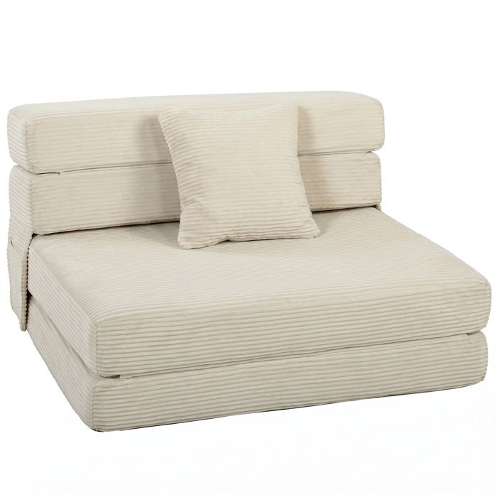 Pliage facile chauffeuse 1 place convertible 2 en 1 fauteuil au sol en velours cotele avec oreiller