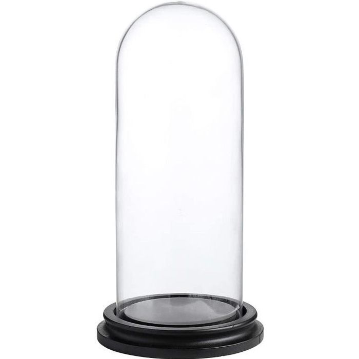 Dôme Décoratif en Verre Clair Centre de Table Cloche Base en Mdf Noir, 14,5cm|Noir,9,9\