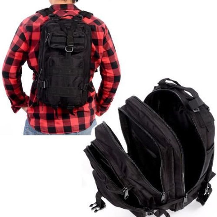 Sac à Dos Tactique Extensible 3P 800D 40L Backpack Technique Randonnée Camouflage Multi-Poche Noir pour Homme Femme
