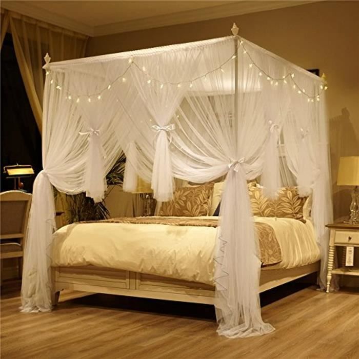 moustiquaire pour décoration de chambre denfant Ciel de lit de princesse petit double, noir 4 ouvertures rideaux à 4 coins pour lit de filles