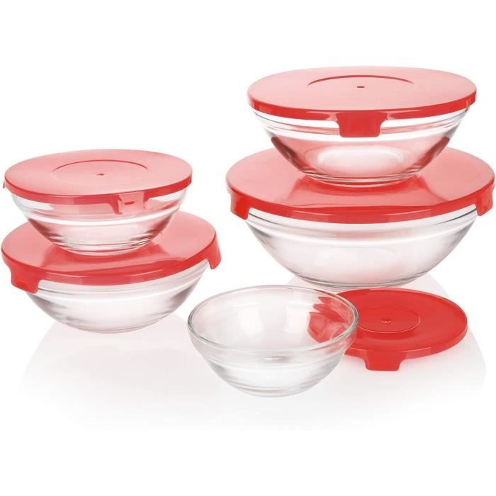 ® Ensemble de 5 bols en verre avec couvercle - bols en verre avec