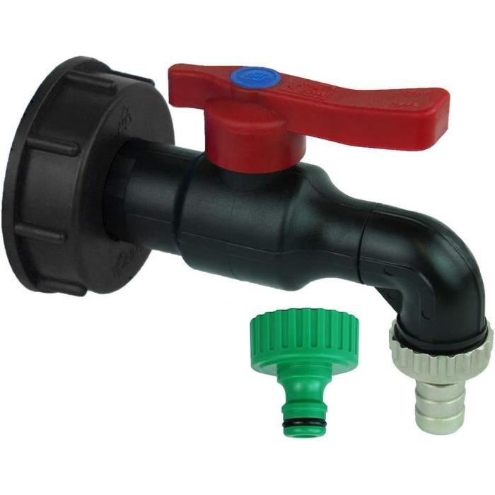 Robinet PVC 3/4" Pour Récupérateur Eau De Pluie - Avec Adaptateur Tuyau, Réglable, Pour Jardin