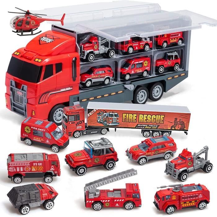 Camion de Pompier avec 10 Mini Jouets - Cadeau de Noël pour