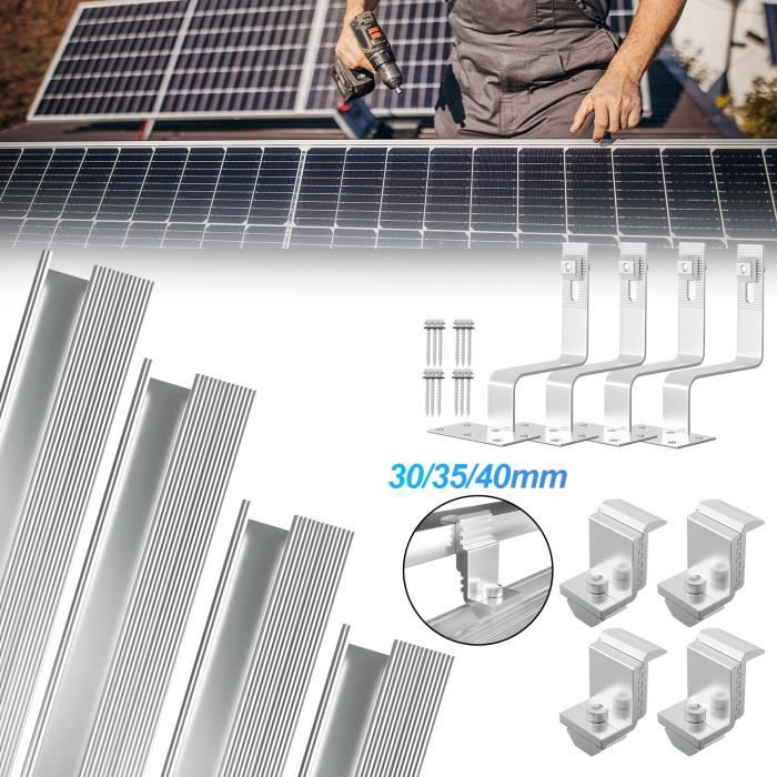 Kit Support Panneaux Solaires Sorlpv - Aluminium - Pour Toiture Tôle - 2 Modules - Rails Noirs