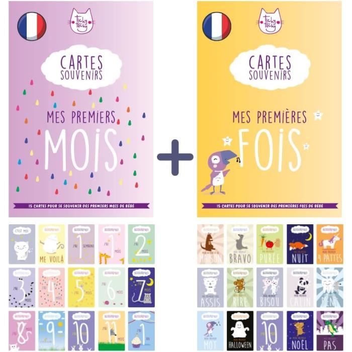 Lot 15 Cartes Souvenir Bébé Garçon Mint – 1 Mois à 1 An – Idée Cadeau Naissance Personnalisable