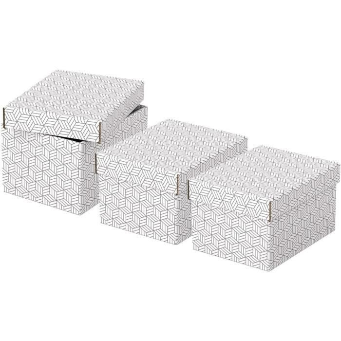Lot De 3 Petites Boîtes Avec Couvercle, Rangement & Cadeaux, 100% Carton  Recyclé, 100% Recyclable, Motif Géométrique, Blanc[H247]