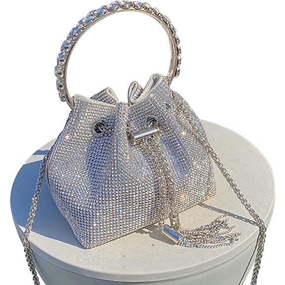 Pochette Femme Strass Sac a Main Femmes Clutches Pochette Sac de Soiree Luxe Femme Petit Sac a Bandouliere pour Ceremonie argent
