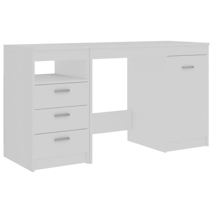 Bureau Blanc - MEN - Mode Bureau Blanc 140x50x76 cm Aggloméré - Avec 3 tiroirs et 1 porte - Facile à nettoyer