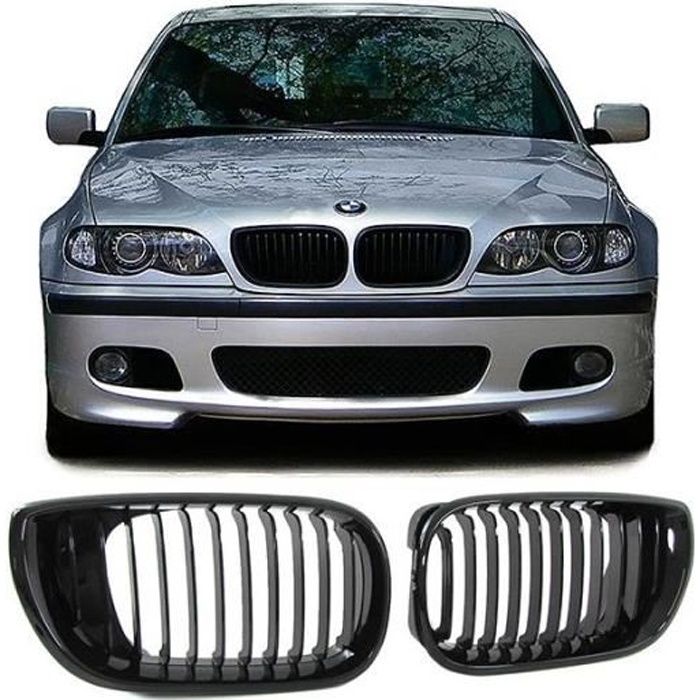 2 GRILLE DE CALANDRE NOIR LAQUEE BRILLANT BMW SERIE 3 E46 BERLINE PHASE 2 DE 09/2001 A 03/2005