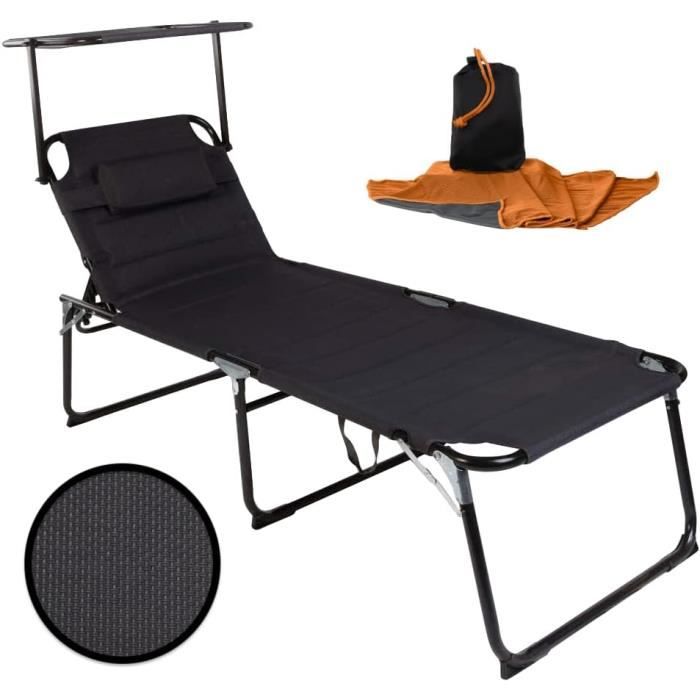 Chaise Longue Pliable Avec Roues Et Toit Pare-soleil - Réglable 5 Positions, Oreiller Inclus, Bleue