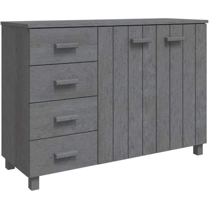 Buffet - Bois Massif de pin - Gris foncé - 113x40x80 cm - Portes et tiroirs