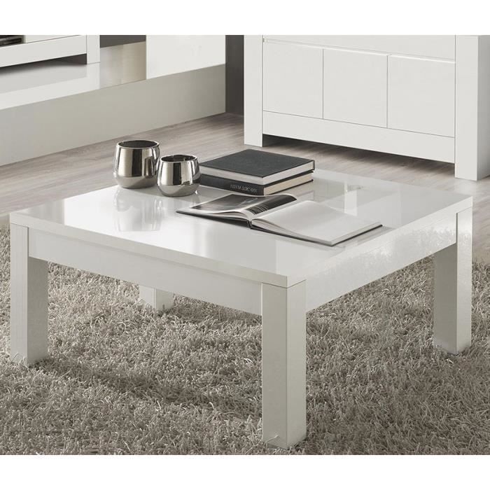 Table Basse Carre Blanc Laque Design Flavie L 100 X P 100 X H 43