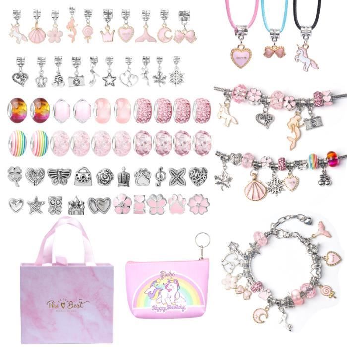 Cadeau Fille 5 6 7 8 9 10 11 12 Ans, Charms Kit Bracelet de et Perles pour Enfant Jouet, Idée Cadeau Fille