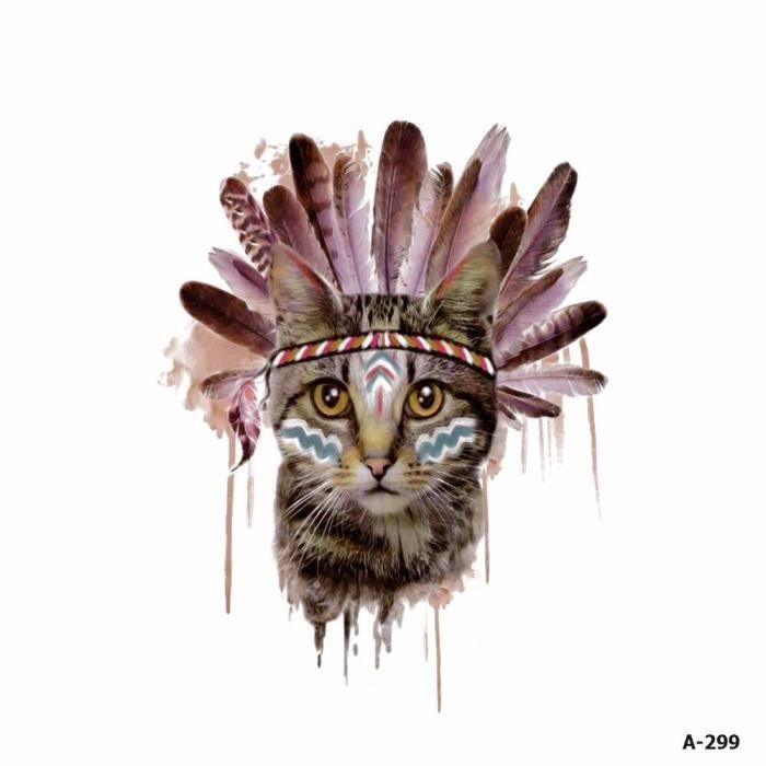 Wyuen 5 Feuilles Aquarelle Chat Tatouage Etanche Temporaire Autocollant De Tatouage Pour Femmes Hommes Faux Corps Art 9 8x6 Cm A Cdiscount Au Quotidien