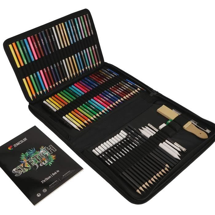 Kit Dessin Complet 74 Pieces Debutant Ou Professionnel Trousse De 24 Crayons Aquarelle 12 Crayon De Couleurs 12 Crayons Achat Vente Kit De Dessin Kit Dessin Complet 74 Pieces Cdiscount