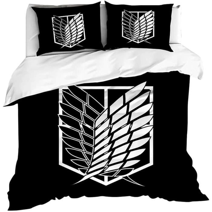 Parure De Lit Attack On Titan (L'Attaque Des Titans) – Housse De Couette 140x200 Cm + Taie D'oreiller 70x90 Cm, 100% Polyester Réversible