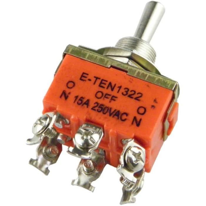 Interrupteur à Bascule DPDT ON-OFF-ON (3 Positions, 6 Broches) - 250V 15A - Orange