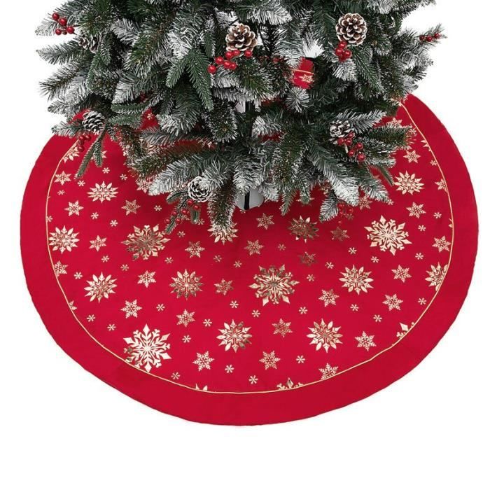FUHSY Jupe de sapin de Noël à paillettes rouges de 122 cm de diamètre - Jupe décorative en velours à paillettes brodées et à paillettes pour décoration de sapin de Noël et
