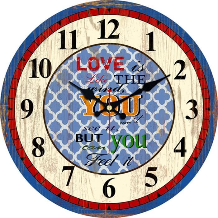 Horloge Murale Ronde En Bois 30 Cm - Quartz Silencieux - Vintage Fluorescent - Neuf