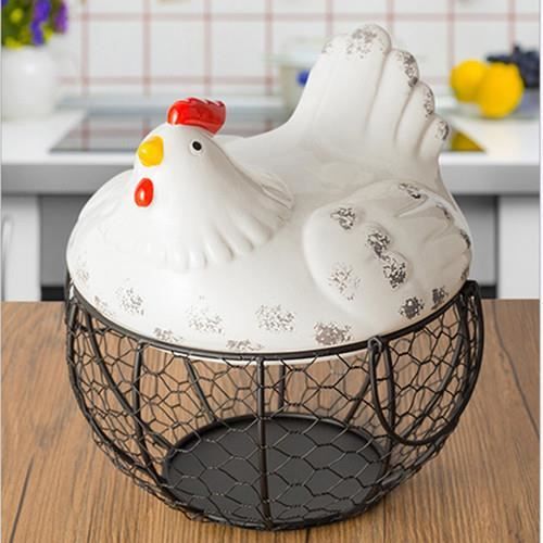 Panier à œufs Céramique Forme Poule - Rangement Cuisine Style Campagne