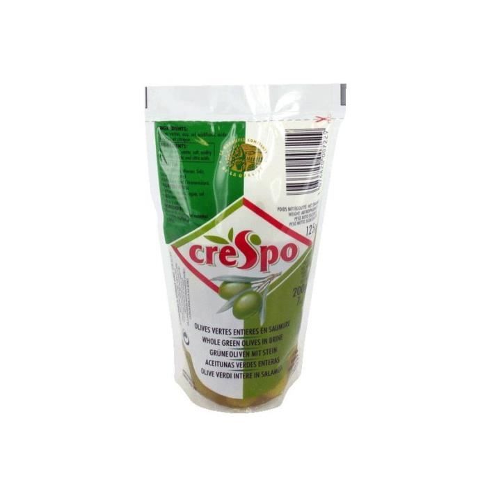 Crespo Olives Vertes Entieres Saumure Sachet 125g Achat Vente Cornichons Olives Olives Vertes Entieres Saum Cdiscount