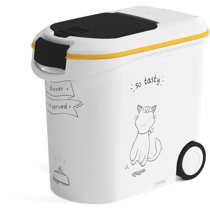 CURVER Conteneur à croquettes pour chat avec roulettes 12 kg - 35L - Le diner et servi