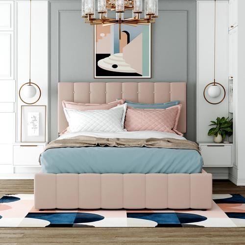 Lit Double Rembourré 140x200 - Tête De Lit Capitonnée, Sommier à Lattes, Style Bubble Moderne Beige