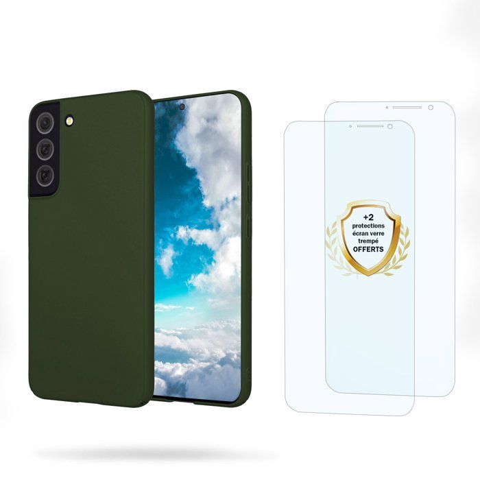 EVETANE Coque pour Samsung Galaxy S22 5g antichoc Vert + 2 vitres - 