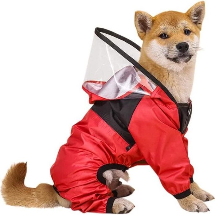 FUROKOY veste imperméable pour animaux de compagnie Manteau imperméable pour chien, veste imperméable avec chapeau rouge L