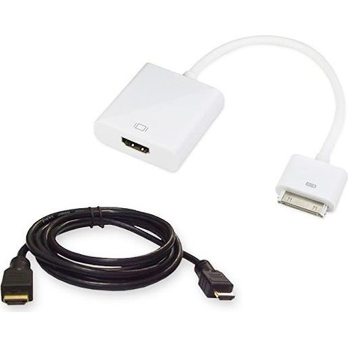 Pack Adaptateur 30 Pins vers HDMI pour iPhone, iPad, iPod Touch avec Câble  HDMI 2.5m - Cdiscount Téléphonie