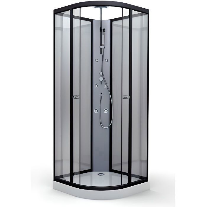 Cabine de douche en aluminium laqué - HOME BAIN - 1/4 de cercle - Noir - 85 x 85 x 225 cm