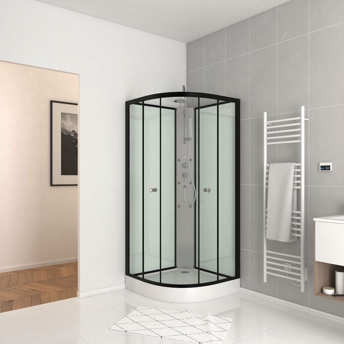 Cabine de douche en aluminium laqué - HOME BAIN - 1/4 de cercle - Noir - 85 x 85 x 225 cm