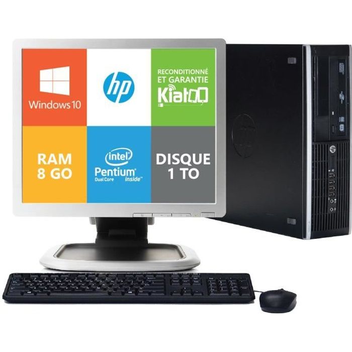 ordinateur de bureau HP elite 8200 dual core 8go ram 1to disque dur,écran 17 pouces,pc de bureau reconditionné ,windows 10
