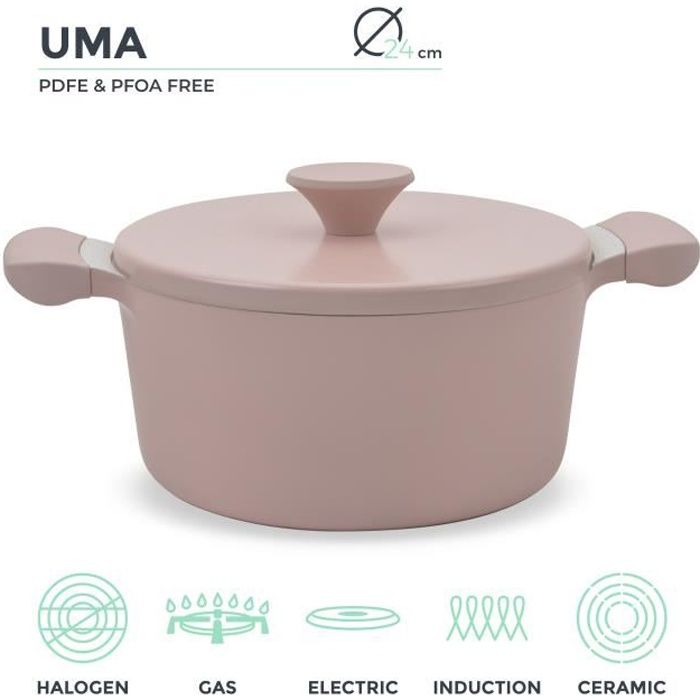 create - casserole en fonte d'aluminium avec poignées en bakélite 24cm, rose pastel et blanc - pot studio