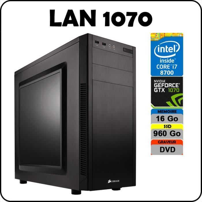 Vente Ordinateur de bureau PC LAN 1070 Intel Core i7 8700 / 16 Go DDR4 / SSD 960 Go / Carte Graphique nVidia Geforce GTX 1070 / Windows 10 pas cher