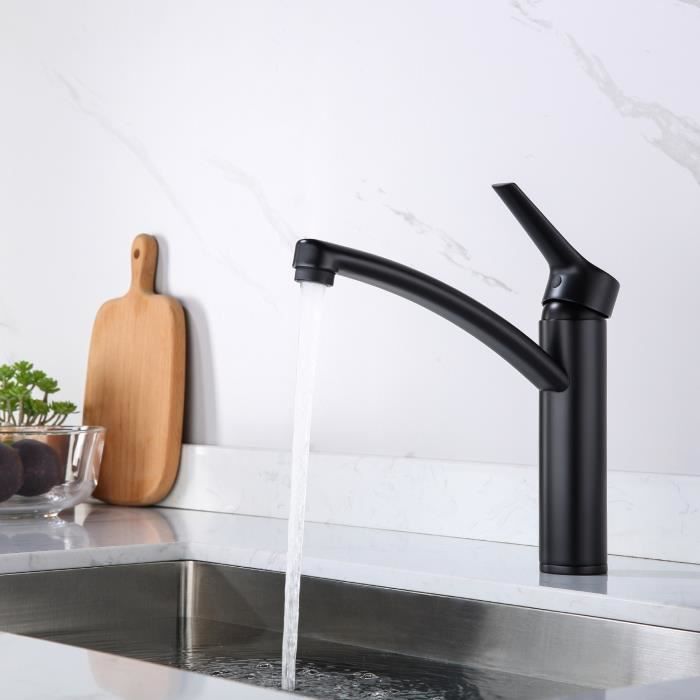 Lonheo Robinet De Cuisine Noir Bec Haut Pivotant A 360 Mitigeur Robinet D Evier Cuisine A L Eau Froide Et Chaude En Laiton Achat Vente Robinetterie De Cuisine Lonheo Robinet De Cuisine