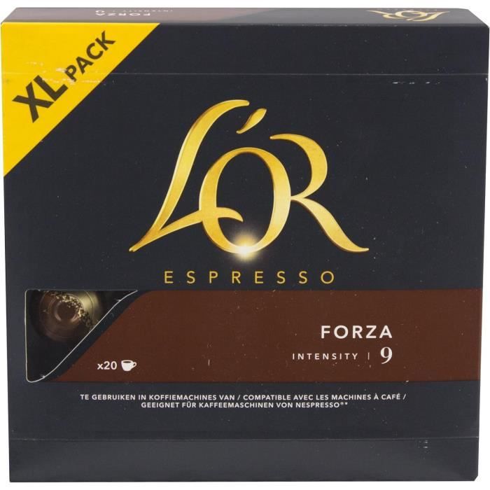 LOT DE 5 - L'OR Espresso - Café Forza Intensité 9 - Capsules de café compatibles Nespresso - Paquet de 20 capsules