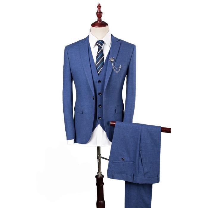 Costume 3 Pièces Homme Couleur Pure Coupe Slim Cintrée Gris Anthracite Bleu Marine Mariage Soirée Professionnel