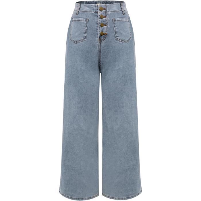 Jean pour femme Taille haute Pantalon large avec boutonniere Taille bleu bleu bleu bleu clair Bleu Cdiscount Pret a Porter