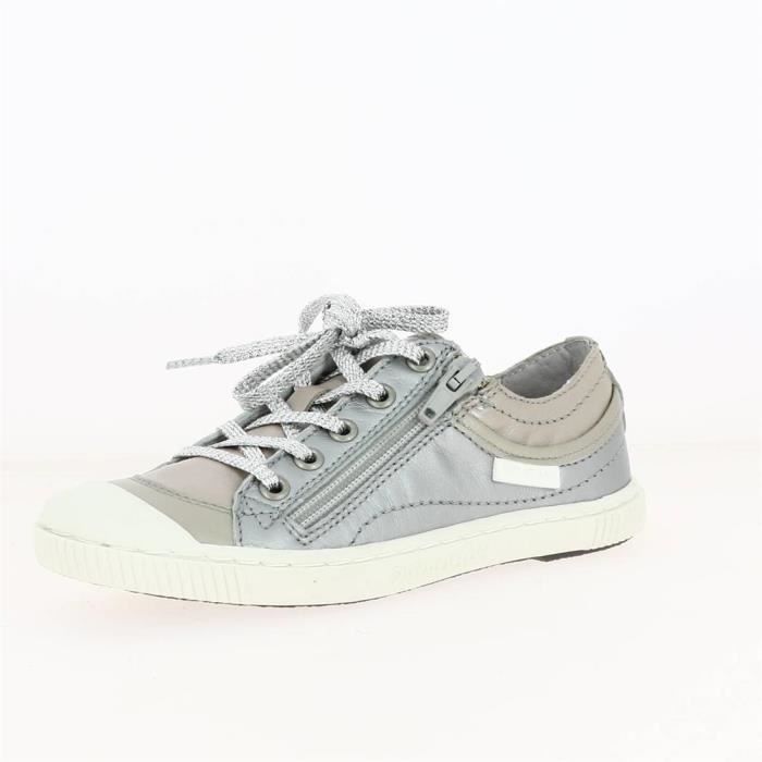 Sneakers PATAUGAS BIsk Cuir Fille Argent Lacets Argent