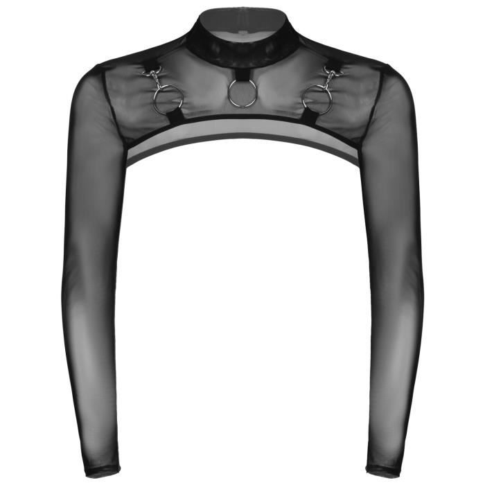 YIZYIF Crop Top Homme Sexy Transparent T shirt Manches Longues