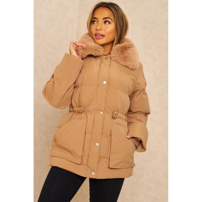 Doudoune courte matelassee camel a col fourrure Camel Cdiscount Pret a Porter