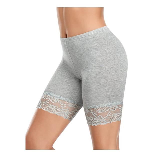 Culotte Slip Shorty Cycliste Femme Panty Anti Frottement Dentelle Gris Blanc Adulte Vendu a l unite