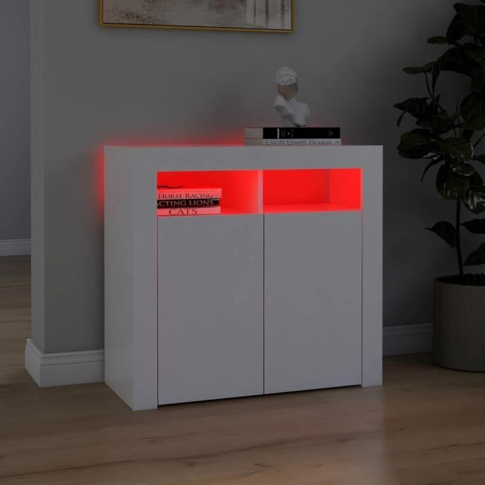 JIM - MEUBLE ENFILADE - Buffet avec lumières LED Blanc 80x35x75 cm(8013)