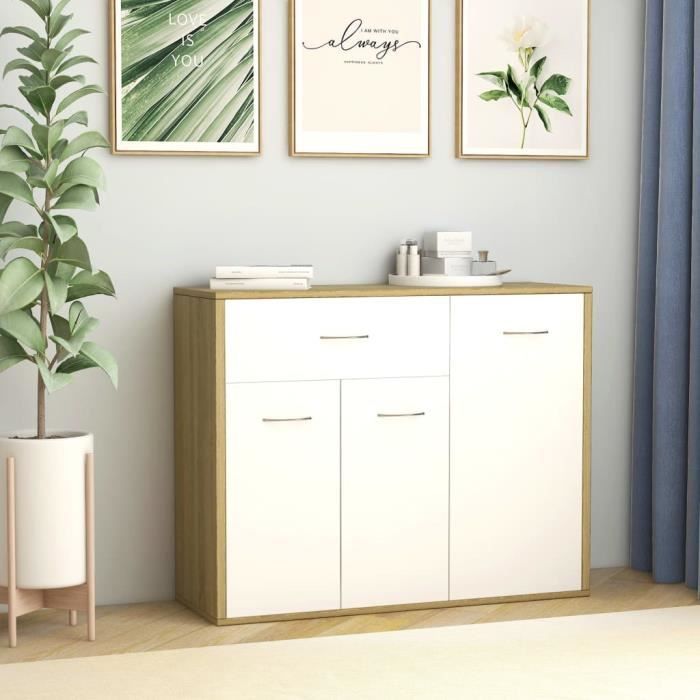 Buffet Bas Contemporain Buffet De Cuisine Blanc Et Chene Sonoma