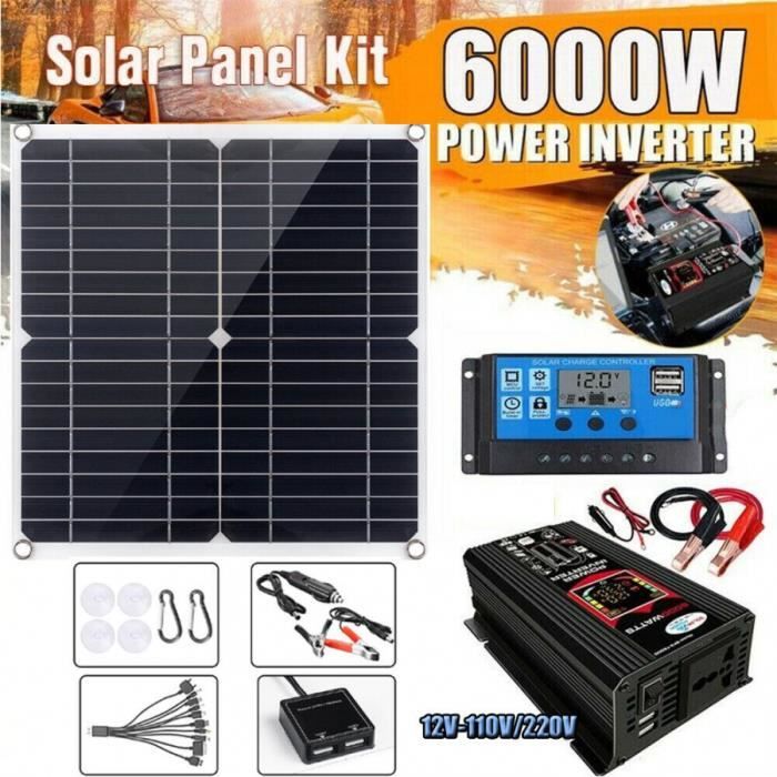 6000W Kit d'onduleurs générateur complet d'énergie solaire 12V-110V + 200W 100A panneau solaire