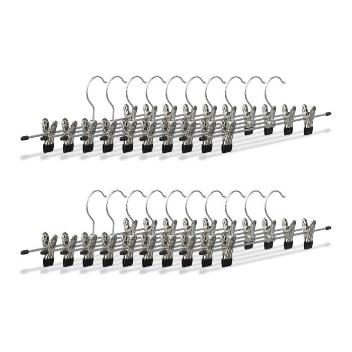 40x Cintres à pantalon en métal avec pinces caoutchouc pour jupes antidérapant HxlxP: 9 x 35 5 x 2 5 cm argent/noir